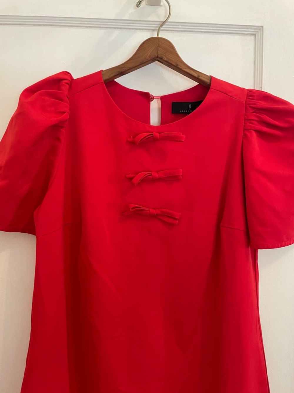 New Abbey Glass Marty Crew Neck Short Puff Sleeve Bow Mini Shift Dress Small - Picture 6 of 11